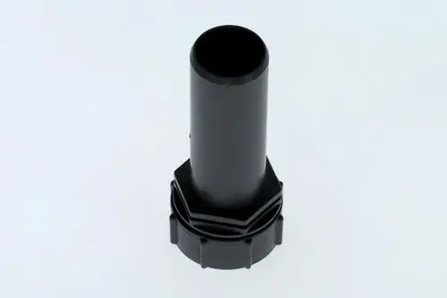 Schwarzer Eingangsstutzen aus Kunststoff, geeignet für Siphon-Set. Das Produkt ist von Bosch und zeigt eine zylindrische Form mit einem Gewinde am unteren Ende.